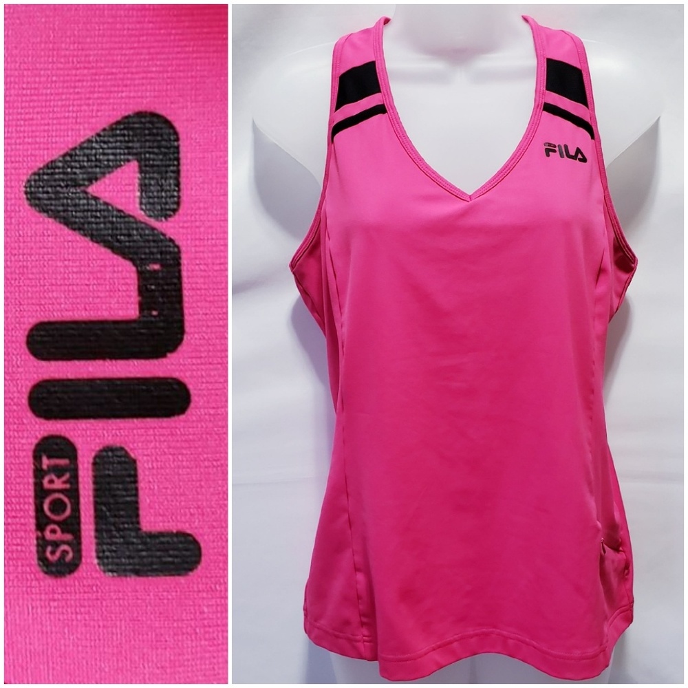 💥FINAL💥FILA fuchsia pink/black racer back tank built-in bra LARGE🤍